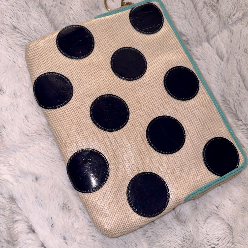 Fossil Tan and Navy Blue Polka Dot iPad Case Tablet or Mini Laptop Case - Picture 2 of 9